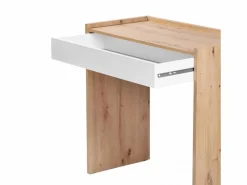 duehome Mesa De Ordenador|Mesa de escritorio con cajón Dess Blanco Artik (Blanco Mate) - Roble Nodi