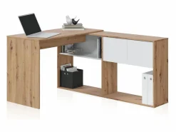 Mesa de escritorio con estantería Dess Blanco Artik (Blanco Mate) - Roble Nodi^duehome Best