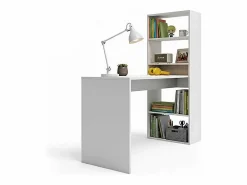 duehome Consola Escritorio|Mesa de escritorio con estantería en blanco artik 120x50 cm Cosmic Blanco Artik (Blanco Mate)