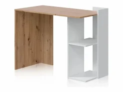 Mesa de escritorio con estantería baja lateral en blanco mate y roble nodi 100x50 cm Dess Blanco Artik (Blanco Mate) - Roble Nodi^duehome