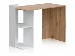 Mesa de escritorio con estantería baja lateral en blanco mate y roble nodi 100x50 cm Dess Blanco Artik (Blanco Mate) - Roble Nodi^duehome