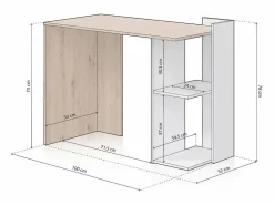 Mesa de escritorio con estantería baja lateral en blanco mate y roble nodi 100x50 cm Dess Blanco Artik (Blanco Mate) - Roble Nodi^duehome