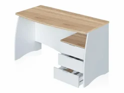 duehome Consola Escritorio|Mesa de escritorio Elan 3 cajones Blanco Artik (Blanco Mate) - Roble Canadian