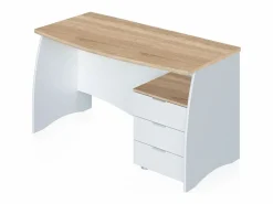 duehome Consola Escritorio|Mesa de escritorio Elan 3 cajones Blanco Artik (Blanco Mate) - Roble Canadian