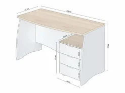 duehome Consola Escritorio|Mesa de escritorio Elan 3 cajones Blanco Artik (Blanco Mate) - Roble Canadian