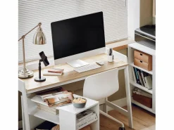 Mesa de Escritorio, Mesa de Ordenador con un Estante,Color Blanco, L 125 x H 80 cm FWT41-WN ES^Sobuy Best