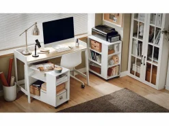Mesa de Escritorio, Mesa de Ordenador con un Estante,Color Blanco, L 125 x H 80 cm FWT41-WN ES^Sobuy Best