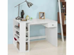 Mesa de Escritorio, Mesa de Ordenador con un cajón y 4 estantes,Color , L 101 x H 76 cm,FWT35-W ES^Sobuy Clearance