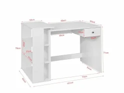 Mesa de Escritorio, Mesa de Ordenador con un cajón y 4 estantes,Color , L 101 x H 76 cm,FWT35-W ES^Sobuy Clearance