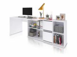 duehome Consola Escritorio|Mesa de escritorio multiposición en blanco mate 136x139 cm Move Blanco Artik (Blanco Mate)
