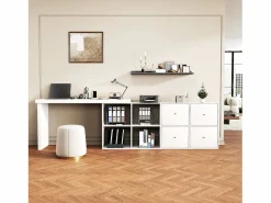 Escritorio Secreter|Mesa de esquina giratoria de 360° - Escritorio con 4 cajones y 4 compartimentos, MDF, (120 x 48 x 78 cm) + (140 x 35 x 74 cm)