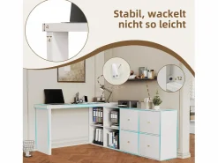 Escritorio Secreter|Mesa de esquina giratoria de 360° - Escritorio con 4 cajones y 4 compartimentos, MDF, (120 x 48 x 78 cm) + (140 x 35 x 74 cm)