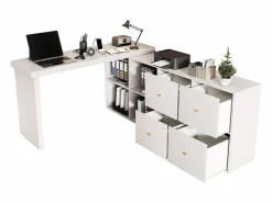 Escritorio Secreter|Mesa de esquina giratoria de 360° - Escritorio con 4 cajones y 4 compartimentos, MDF, (120 x 48 x 78 cm) + (140 x 35 x 74 cm)