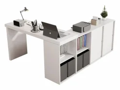 Escritorio Secreter|Mesa de esquina giratoria de 360° - Escritorio con 4 cajones y 4 compartimentos, MDF, (120 x 48 x 78 cm) + (140 x 35 x 74 cm)