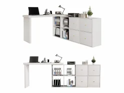 Escritorio Secreter|Mesa de esquina giratoria de 360° - Escritorio con 4 cajones y 4 compartimentos, MDF, (120 x 48 x 78 cm) + (140 x 35 x 74 cm)