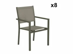 Mesa de jardín de aluminio, 8 sillas de textileno verde kaki^Sweeek Discount