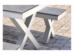 Paris Garden Comedores De Jardín|Mesa de jardín de aluminio y tapa de HPL efecto piedra
