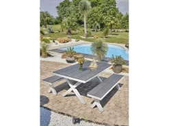 Paris Garden Comedores De Jardín|Mesa de jardín de aluminio y tapa de HPL efecto piedra