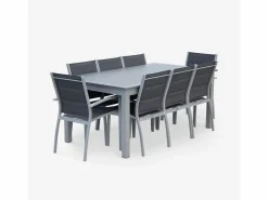 Mesa de jardín extensible de aluminio con 8 sillas gris^Sweeek Discount