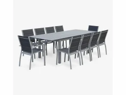 Mesa de jardín extensible de aluminio con 8 sillas gris^Sweeek Discount