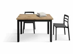 Mesa de madera efecto roble,patas antracita,110x70-190x70cm - POSITANO Marru00f3n Discount