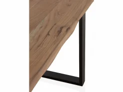 Mesa de madera maciza de acacia 140x80 con patas metálicas negras^