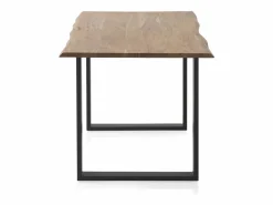 Mesa de madera maciza de acacia 140x80 con patas metálicas negras^