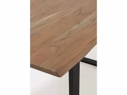Mesa de madera maciza de acacia 140x80 con patas metálicas negras^
