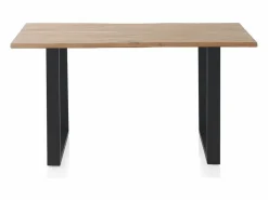 Mesa de madera maciza de acacia 140x80 con patas metálicas negras^