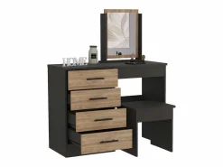 Mesa de Maquillaje con Espejo Kaia y asiento incluido 126.7CM A X 100CM L X 42.5CM P Wengue / Miel^TuHome Discount