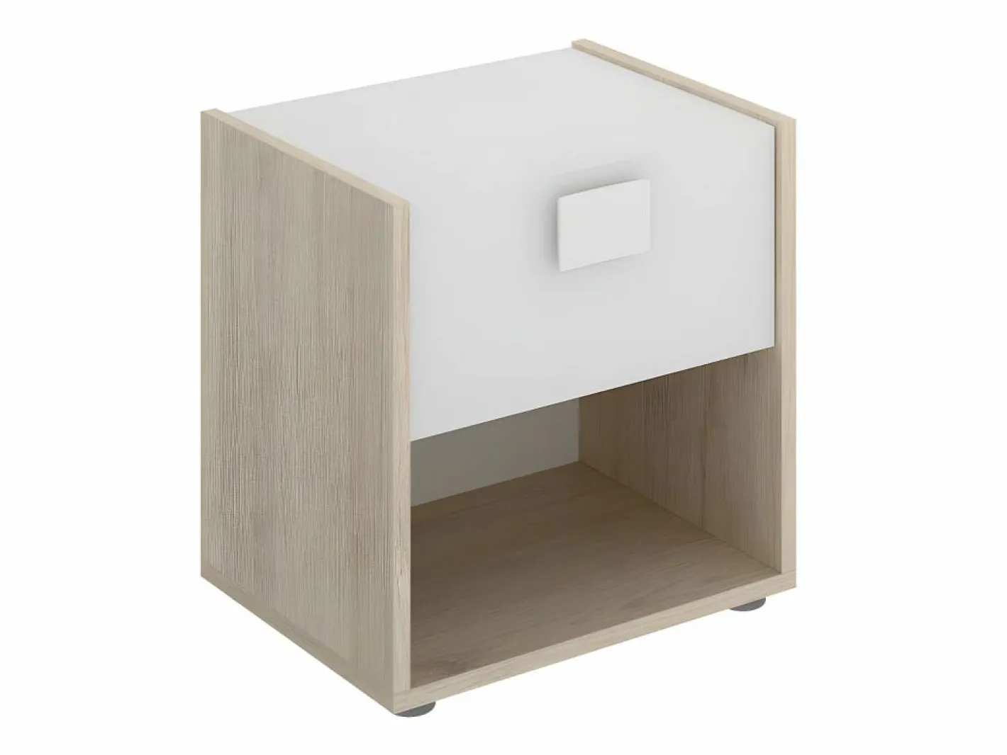 Vente-unique Muebles Niño|Mesita De Noche|Mesa de noche 1 cajón. Color: natural y blanco. SONIA