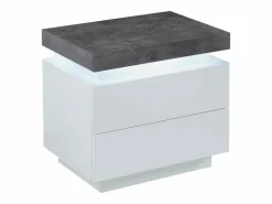 Vente-unique Mesita De Noche|Mesa de noche 2 cajones de MDF lacado blanco y cemento. HALO II
