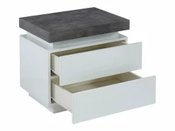 Vente-unique Mesita De Noche|Mesa de noche 2 cajones de MDF lacado blanco y cemento. HALO II