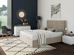 Vente-unique Mesita De Noche|Mesa de noche 2 cajones de MDF lacado blanco y cemento. HALO II