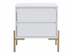 Vente-unique Mesa de noche con 2 cajones de MDF y metal lacado y dorado - KORASA Blanco Discount