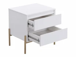 Vente-unique Mesa de noche con 2 cajones de MDF y metal lacado y dorado - KORASA Blanco Discount