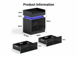 Mesa de noche con tira LED multicolor y 2 cajones de almacenamiento, cama de noche con espacio de almacenamiento en el nivel superior, 45x33.5x58 cm,^DripeX Clearance