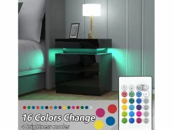 Mesa de noche de alto brillo con luces LED, gabinete de desacción 2 cajones muebles de dormitorio de mesa nocturna - 45x35x52cm -^DripeX Sale