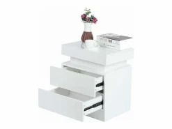 Mesa de noche de alto brillo con luces LED, outro de ahogamiento 2 cajones muebles de dormitorio de mesa nocturna - 45x35x52cm -^DripeX Clearance