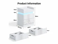 Mesa de noche de mesa nocturna LED con 2 cajones de almacenamiento LED multicolores, espacio de almacenamiento en el nivel superior, 45x33.5x58 cm,^DripeX