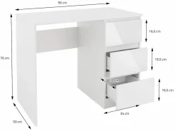 ML-DESIGN Mesa de ordenador con 3 cajones mesa de trabajo blanca Blanco Discount