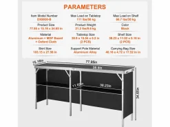 Escritorio Tradicional|Mesa de Pódium SucceBuy para Salón Profesional, 197,5 x 38,5 cm, Mostrador de Exposición Plegable con Soporte de Almacenamiento y Bolsa de Transporte