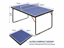 Mesa de ping pong plegable portátil, superficie de MDF antideslizante, , con red, 2 palas y 3 pelotas (137,2 x 76,2 x 66 cm)^ Sale