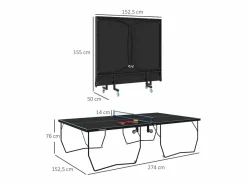 Mesa de ping pong plegable para exterior con red, ruedas, 2 raquetas y 3 pelotas, acero y MDF, color (274x152,5x76 cm) Negro Outlet