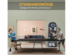 Mesa de ping pong plegable para exterior con red, ruedas, 2 raquetas y 3 pelotas, acero y MDF, color (274x152,5x76 cm) Negro Outlet