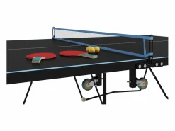 Mesa de ping pong plegable para exterior con red, ruedas, 2 raquetas y 3 pelotas, acero y MDF, color (274x152,5x76 cm) Negro Outlet