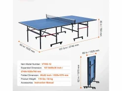 Mesa de Ping Pong SucceBuy, Mesa de Tenis de Mesa Plegable con Red de Sujeción, Uso en Interiores^ Hot