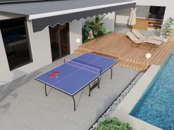 Vente-unique Mesa de ping-pong plegable con ruedas para interior, Ancho 274 x Prof. 152.5 x Alt. 76 cm, GARRY Azul Best