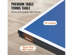 Mesa de Ping-Pong SucceBuy, Tenis de Mesa Profesional, MDF de Interior, Plegable con Red de Ajuste Rápido, Ruedas Bloqueables Azul New