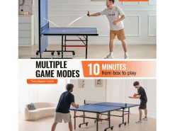 Mesa de Ping-Pong SucceBuy, Tenis de Mesa Profesional, MDF de Interior, Plegable con Red de Ajuste Rápido, Ruedas Bloqueables Azul New